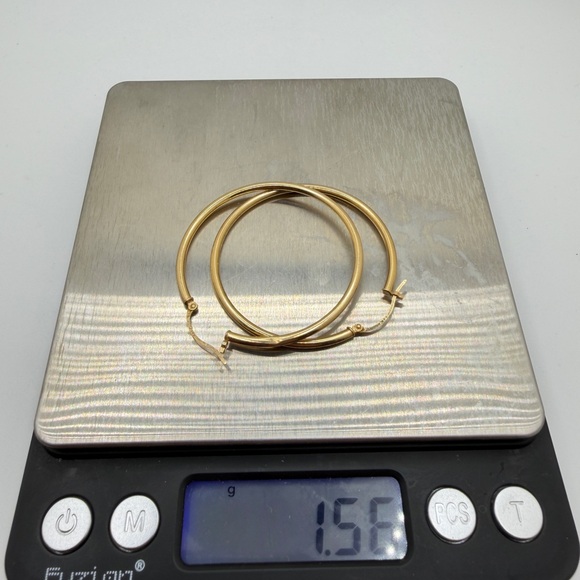 Vintage 14kt Yellow Gold 42mm round hoop earrings! - Picture 15 of 15